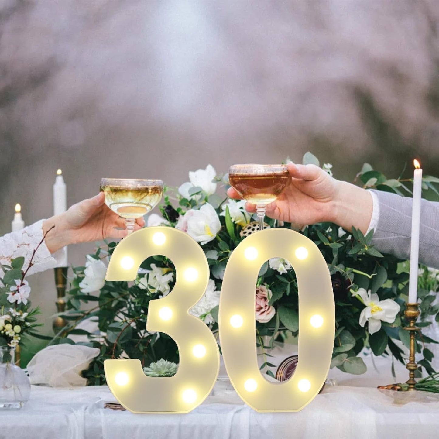 LED Marquee Letter Lights, Decorative Light Up Numbers for 30th Birthday Party, Battery Operated, Warm White Small Marquee 30 Sign for Anniversary Decorations