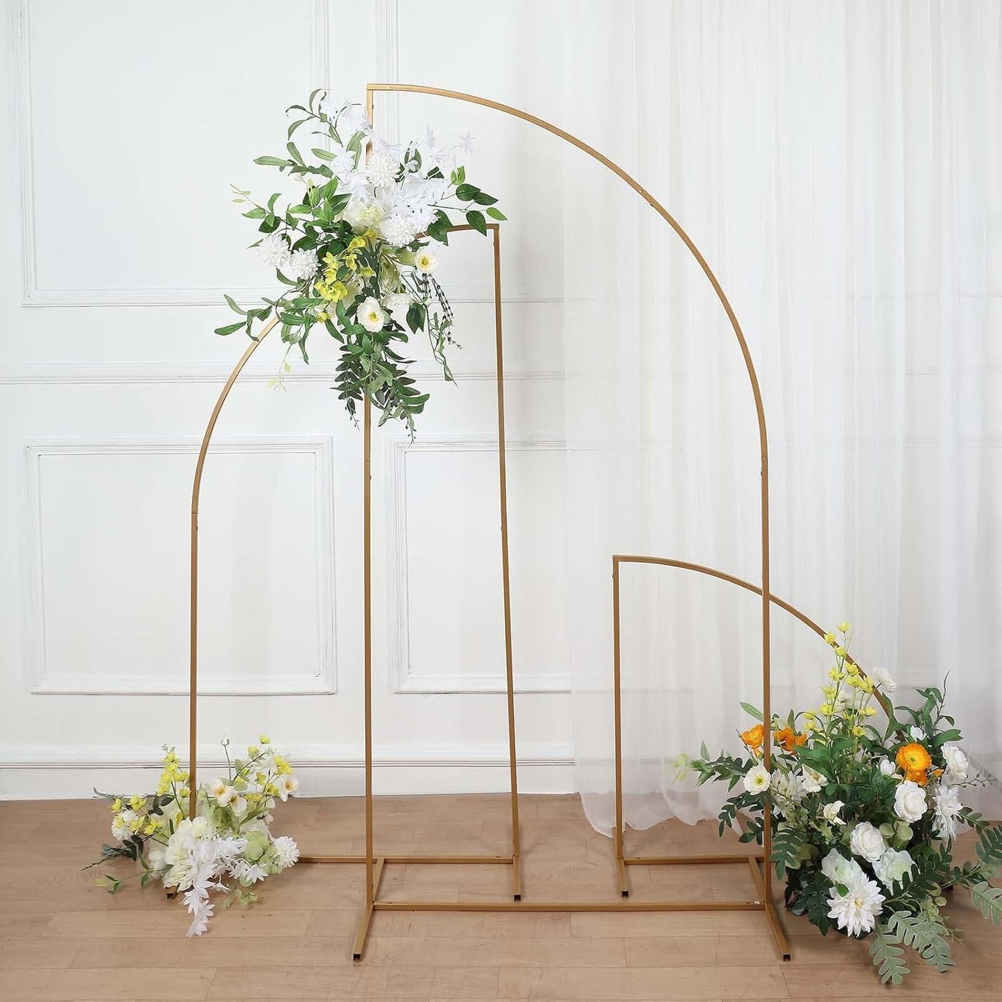 Tableclothsfactory 6ft Gold Metal Wedding Arch Chiara Backdrop Stand, Half Moon Floral Frame Arbor Display
