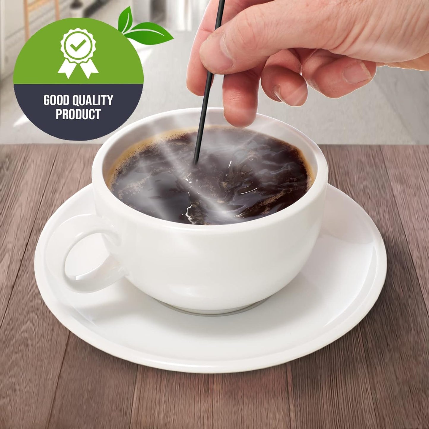 PAMI 1000 Disposable Plastic Cocktail Straws Stir Sticks, Coffee Stirrers for Hot & Cold Drinks, Ideal for Bars and Home (Black 7'')