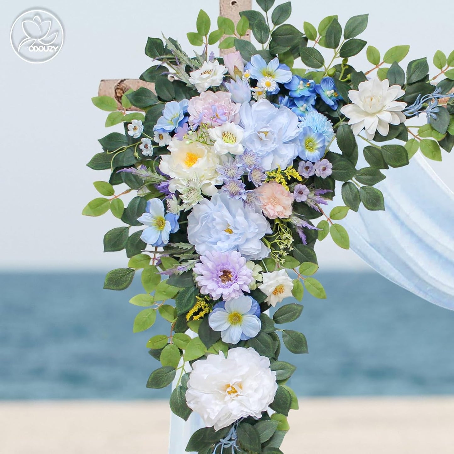 Wedding Arch Flowers Kit,Artificial Flower Arch Decor (Set of 3),2pcs Artificial Flower Arrangement with 1pc Sheer Drape for Wedding Decor Reception Backdrop Floral Decorations (Sky Blue)