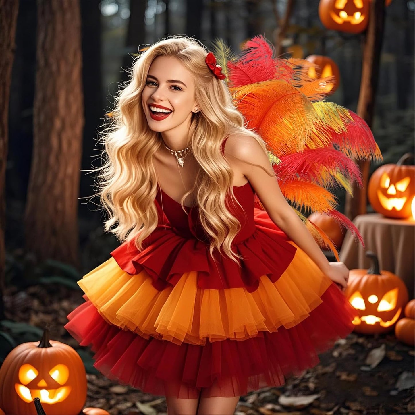 THARAHT Red Orange Yellow Ostrich Feathers 24pcs Natural Bulk 10-12Inch 25cm-30cm for Crafts Wedding Party Centerpieces Halloween and Home Decoration Feathers