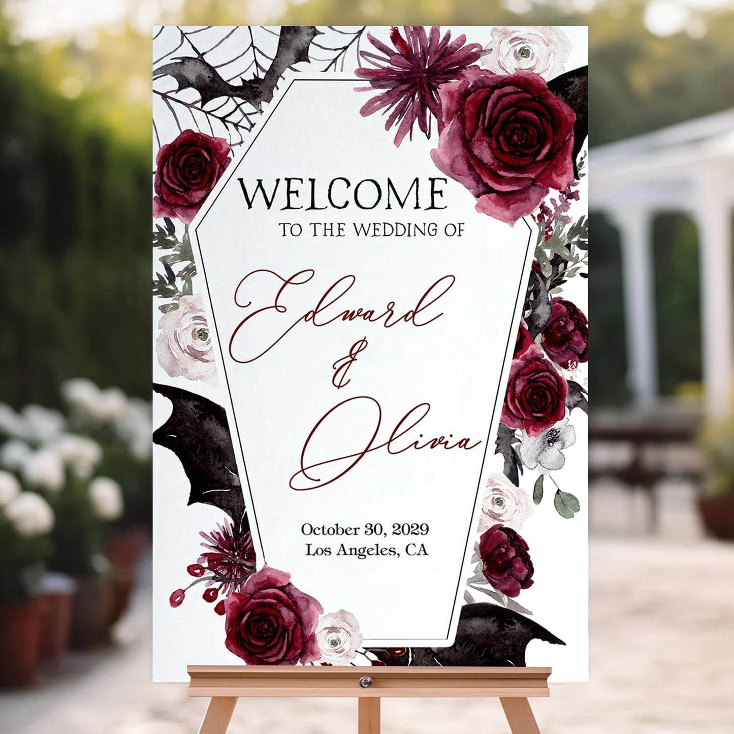 Halloween Wedding Welcome Sign, Wedding Sign, Halloween Wedding Sign, Wedding Decorations, Black Wedding Gothic Welcome Sign, Halloween Couples Shower, Welcome Wedding Sign With Stand