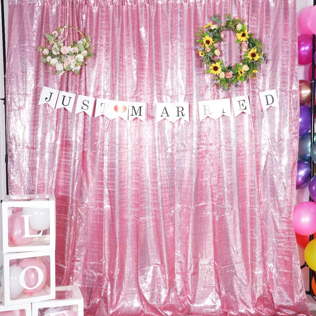 Poise3EHome 6Ft x 6Ft Fuchsia Pink Sequin Backdrop, Glitter Thick Satin Sequin Background Drapes, Sequence Backdrop for Wedding Party Holiday Festival Decor