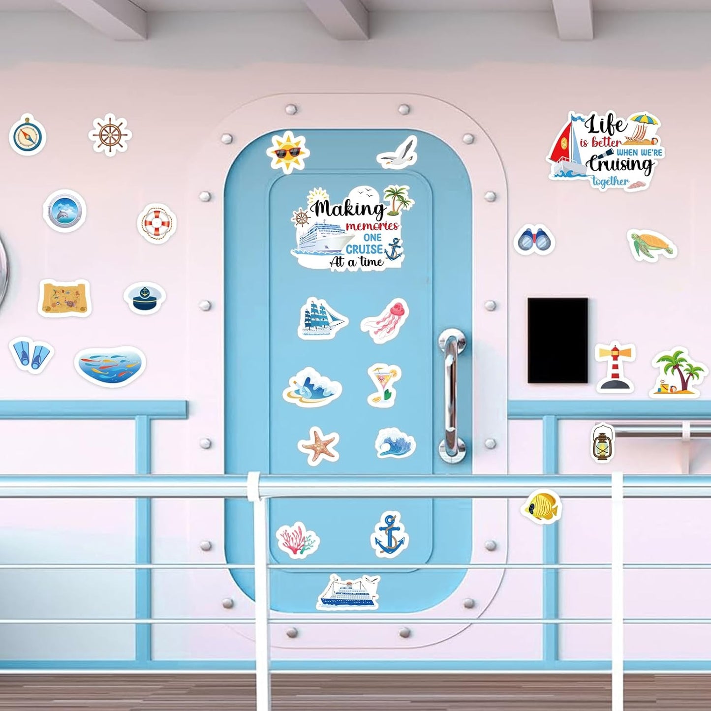 Cruise Door Decorations Magnetic, 27 Pcs Large Nautical Cruise Ship Magnets for Door Funny Carnival Sea Navigation Door Magnets for Door Decorations Fridge Car Cabin Party Supplies
