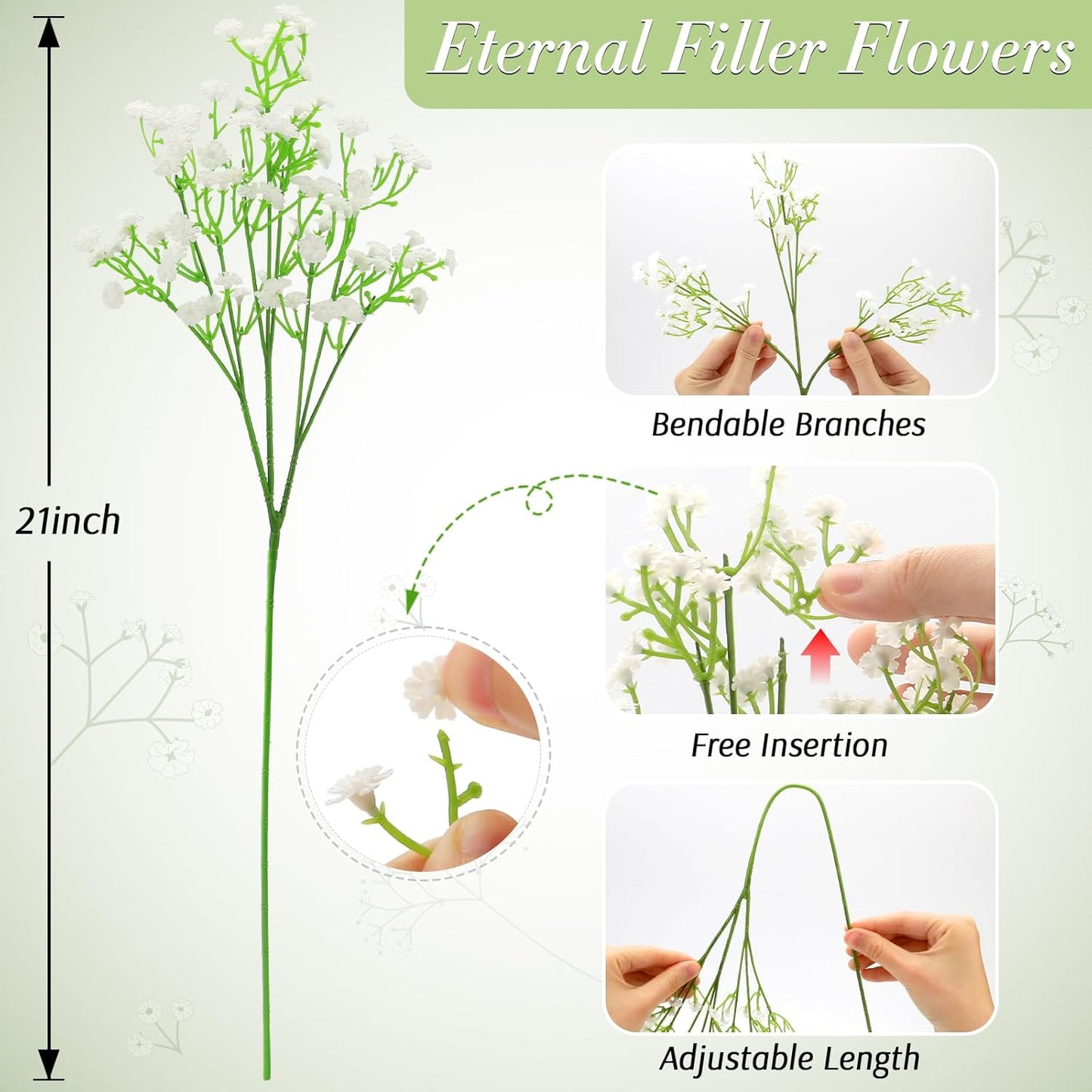 Babys Breath Artificial Flowers, Real Touch Babys Breath Flowers Artificial Bulk for Wedding Decor, White Fake Flowers for Party Home Garden Decor (24, White)