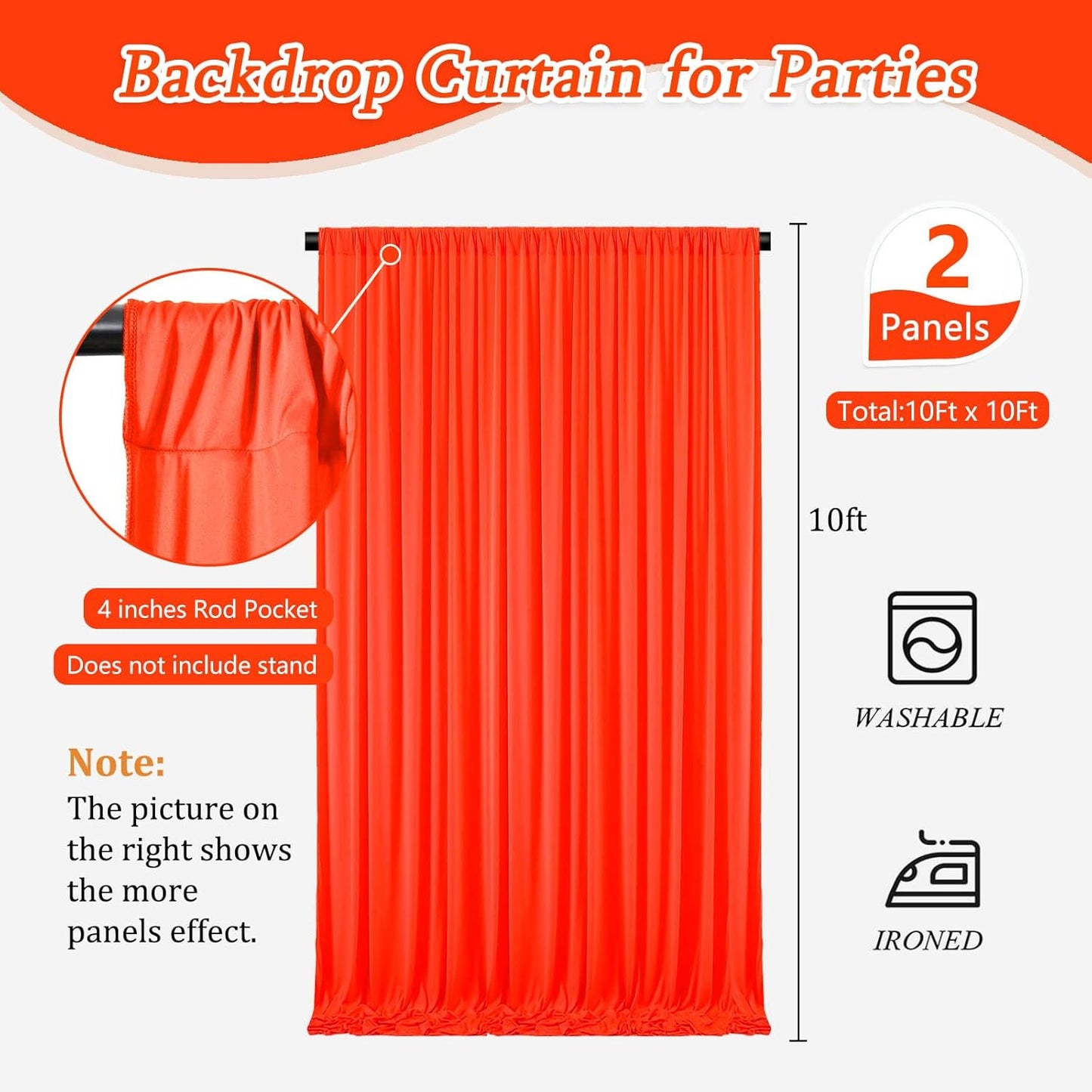10 x 10 Feet Orange A Backdrop Curtain for Partie, Background Curtains for Photoshoot, Birthday, Wedding, Halloween, Thanksgiving, Christmas Day, New Year Party Decorations 5Ft x 10Ft, 2 Panels