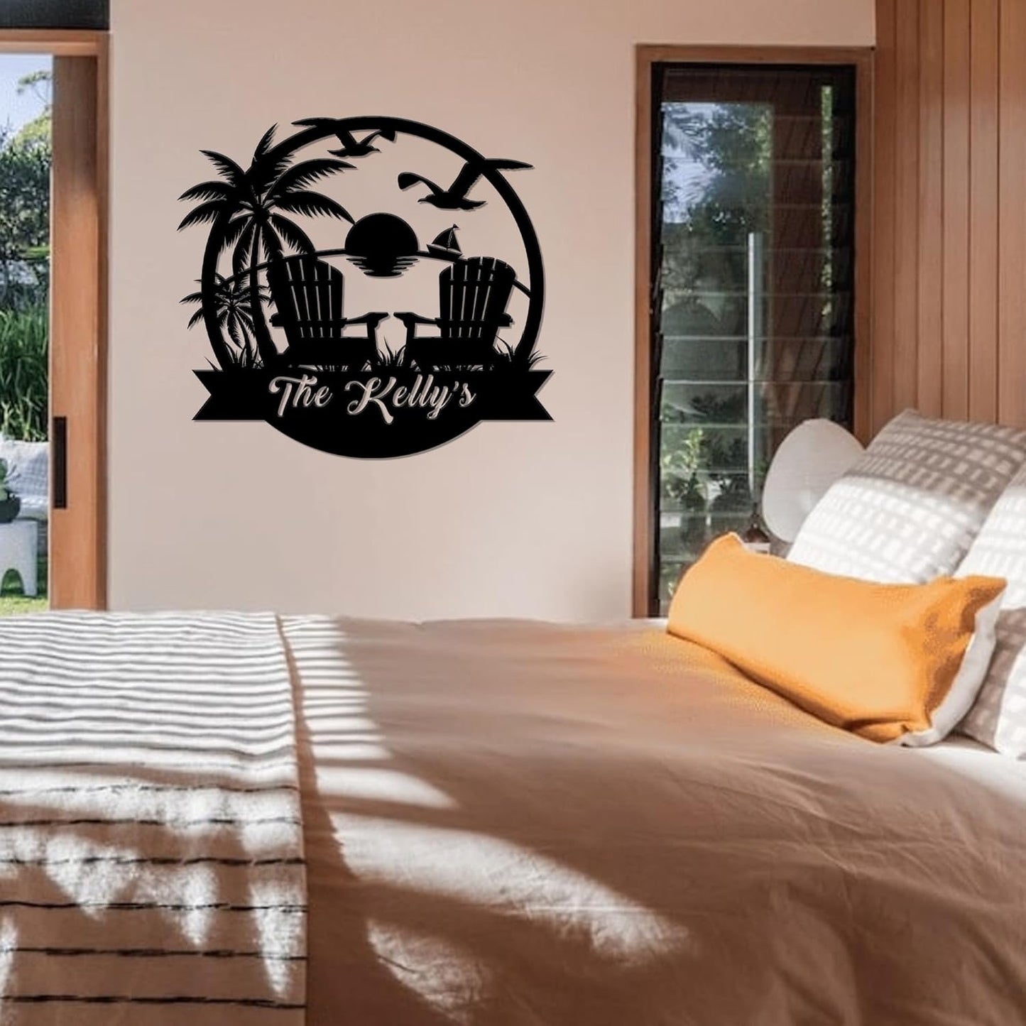 Personalized Beach Decor for Home, Custom Metal Sign Outdoor Nautical Decor, Palm Trees Coastal Wall Art, Family Last Name Sign, Christmas Housewarming Wedding Gifts