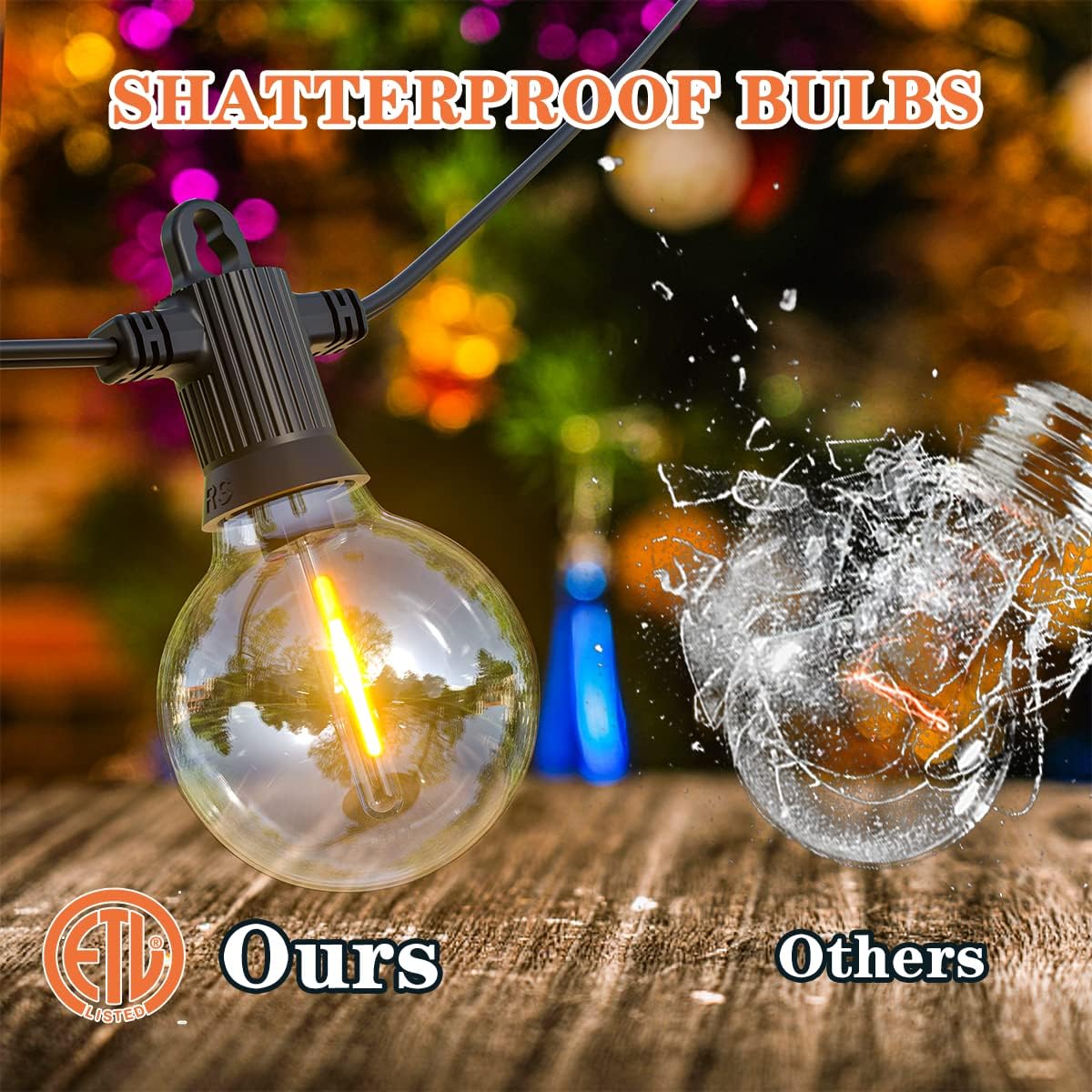 Kawaya Outdoor String Lights 25 FT LED Patio Light with 12+1 Shatterproof Edison Globe Bulbs - IP65 Waterproof Dimmable Hanging Lights - 2700K Warm White Lighting for Outside Yard Porch Deck Bistro