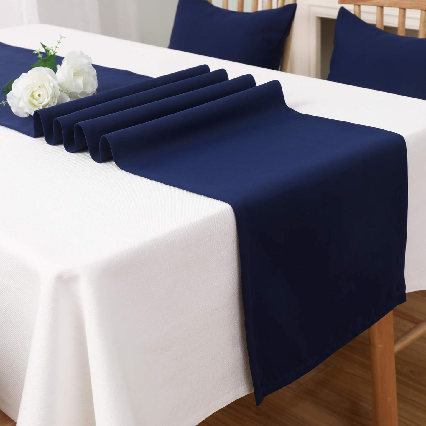 DUALIFE Navy Table Runner 72 Inch Soft Color Thick Polyester Decorative Cloth Handcrafted for Indoor/Outdoor Wedding Party Birthday Graduations Hotel Restaurant Banquet Catering Services Event 1 Panel