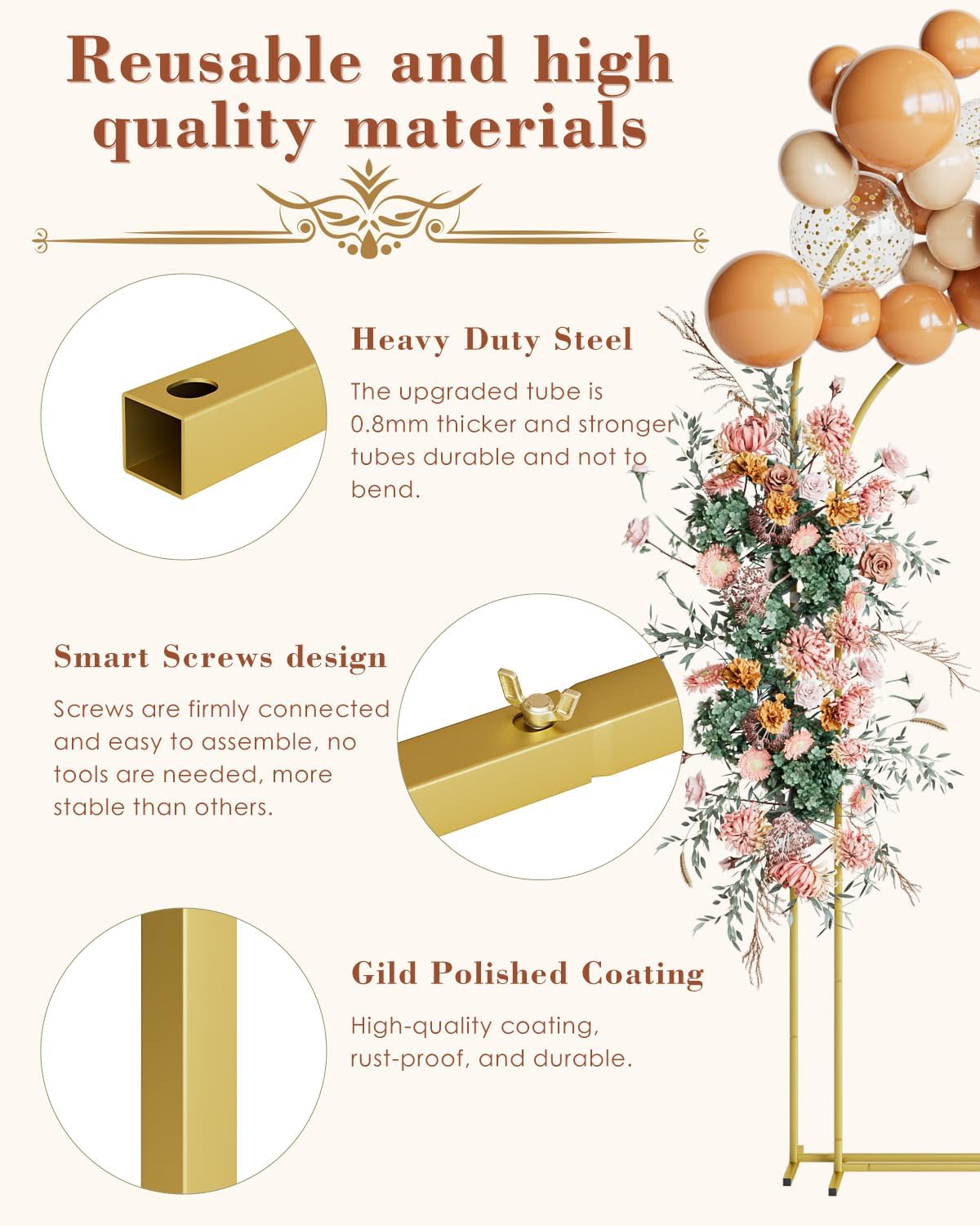 Wedding Arch Set of 2, Gold Metal Arch Backdrop Stand, Balloon Arch Stand Wedding Frame for Ceremony Decoration (Gold, 7.2FT, 6FT Arch Backdrop)