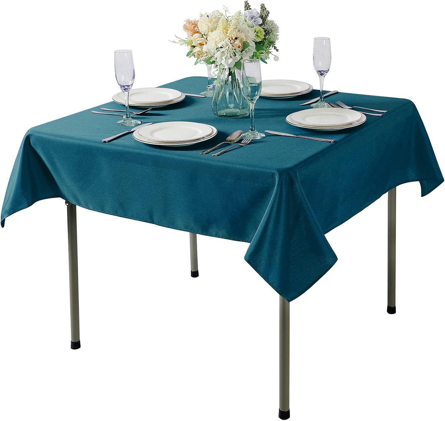 CupuamonSquare Tablecloth 70x70 inch Washable Polyester Fabric Table Cloth for Wedding Party Dining Banquet Decoration（70x70,Peacock Blue）