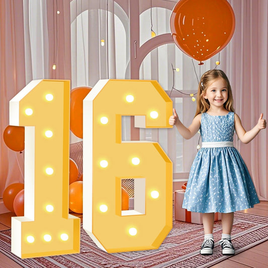 3FT Marquee Numbers 16, Large Light Up Numbers 16th Birthday Decorations for Girls Boys, Cardboard Numbers for Women Men Anniversary Party Decor Backdrop, DIY Foam Board Mosaic Number Sign