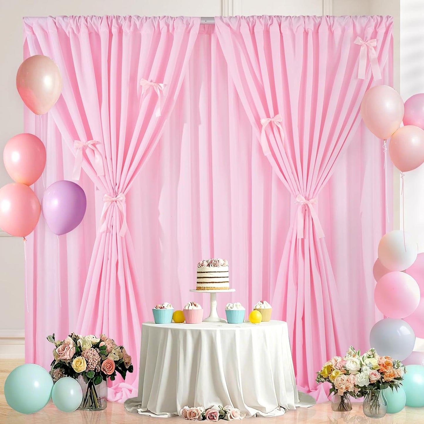 Pink Backdrop Curtain 2Panels : 11.6×8ft Wedding Backdrop Wrinkle Free Polyester Background - Bridal Shower Outdoor Decorations