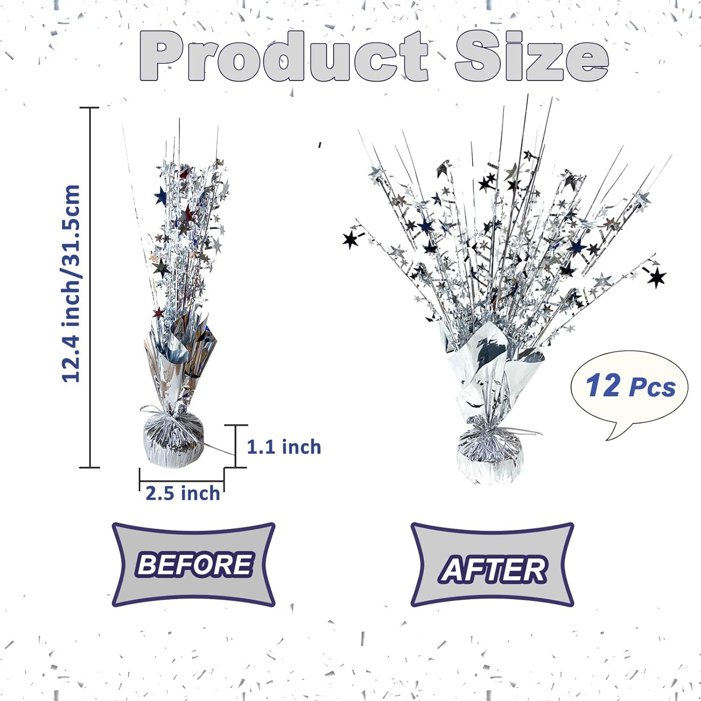 12 Pack Metallic Foil Spray Centerpiece Star Table Decoration Burst Table Centerpieces for Birthday Wedding Anniversary Graduation Holiday Party Supplies Decor, Silver