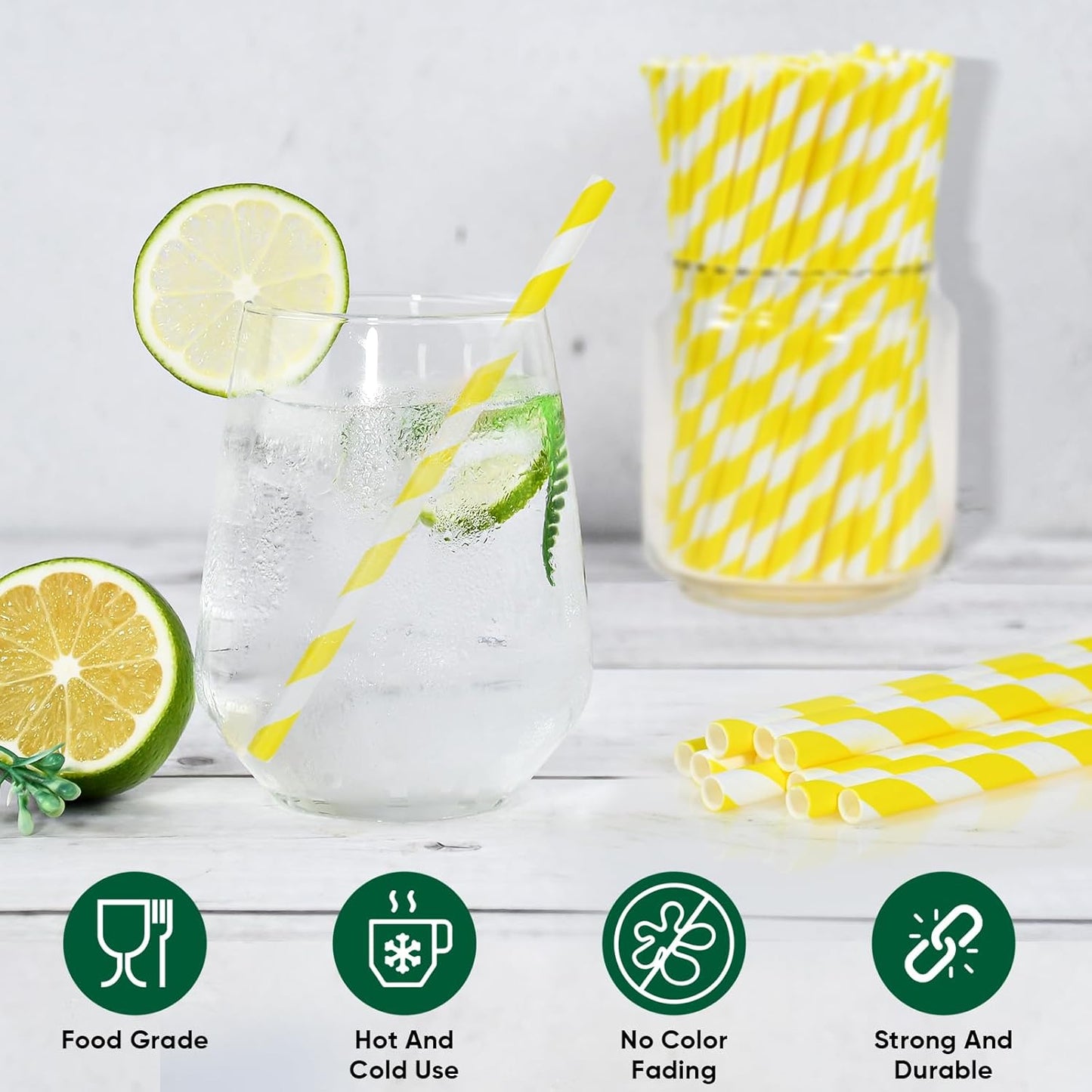 5.75 inch Short Yellow Paper Drinking Straws for Cocktail, Coffee, Mixed Drinks, 500 Counts - Compostable