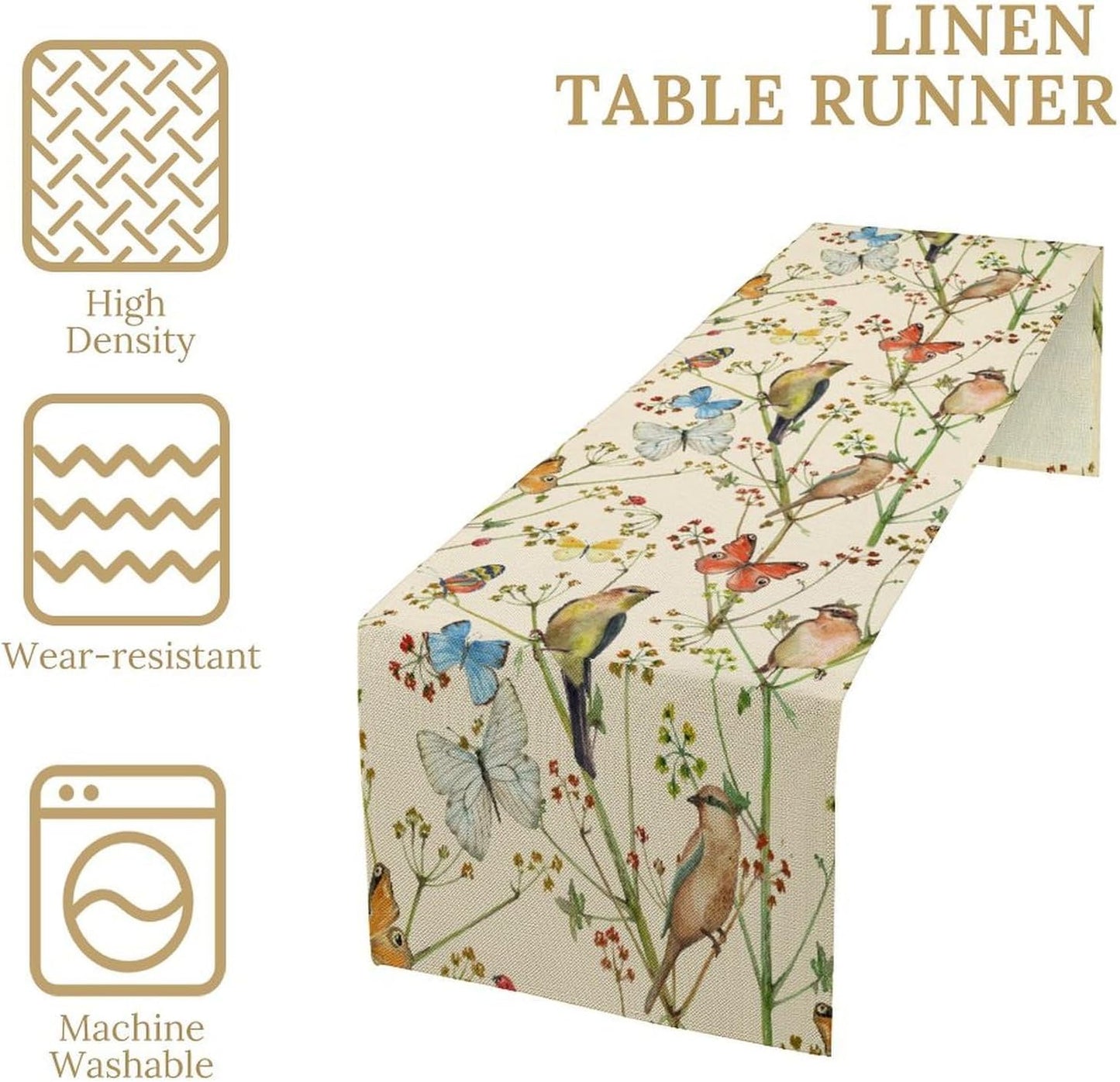 Brown Bird Floral Table Runner Spring Flower Kitchen Table Decoration Suitable for Family Dinner Decoration 13x120 Inch