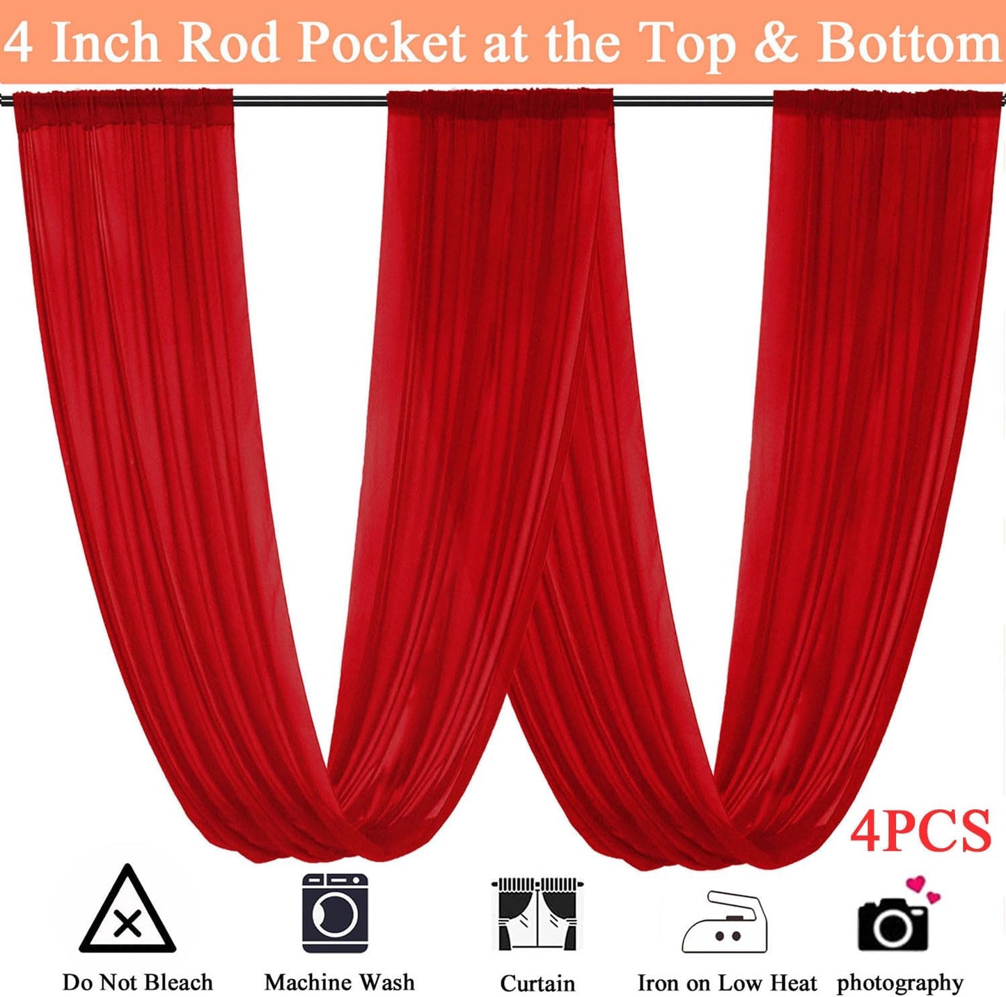 FUHSY Red Ceiling Drapes for Wedding Ceiling Drapes 5x20 FT 4 Panels Ceiling Draping Fabric Wedding Arch Drapery Fabric Sheer Backdrop Curtain Voile Drapes for Ceremony Outdoor Ceiling Decorations