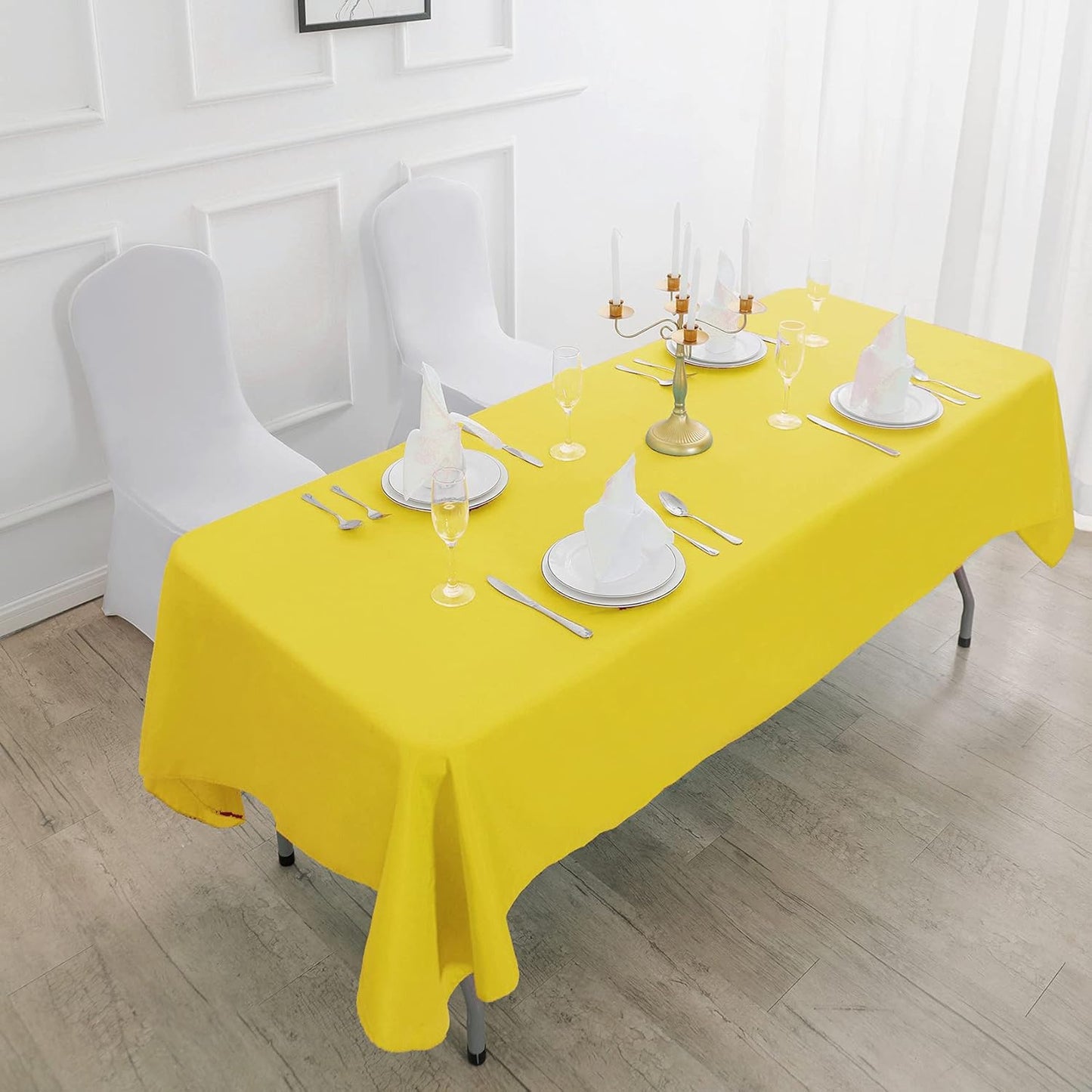 Rectangle Tablecloth 60x102 inch Washable Polyester Fabric Table Cloth for Wedding Party Dining Banquet Decoration（60x102, Yellow）