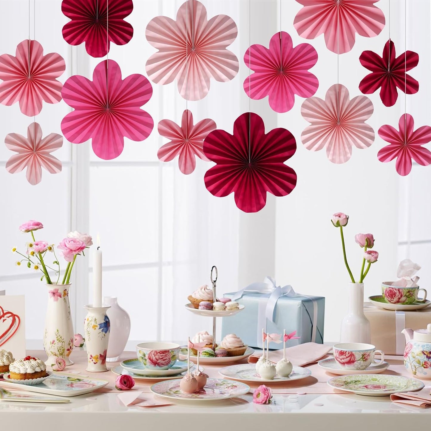 BestoFun 12 PCS Paper Flowers Fans Hot Pink Party Decorations Paper Flowers Decorations for Wall Girl Groovy Birthday Baby Shower Wedding Bachelorette Room Hanging Décor