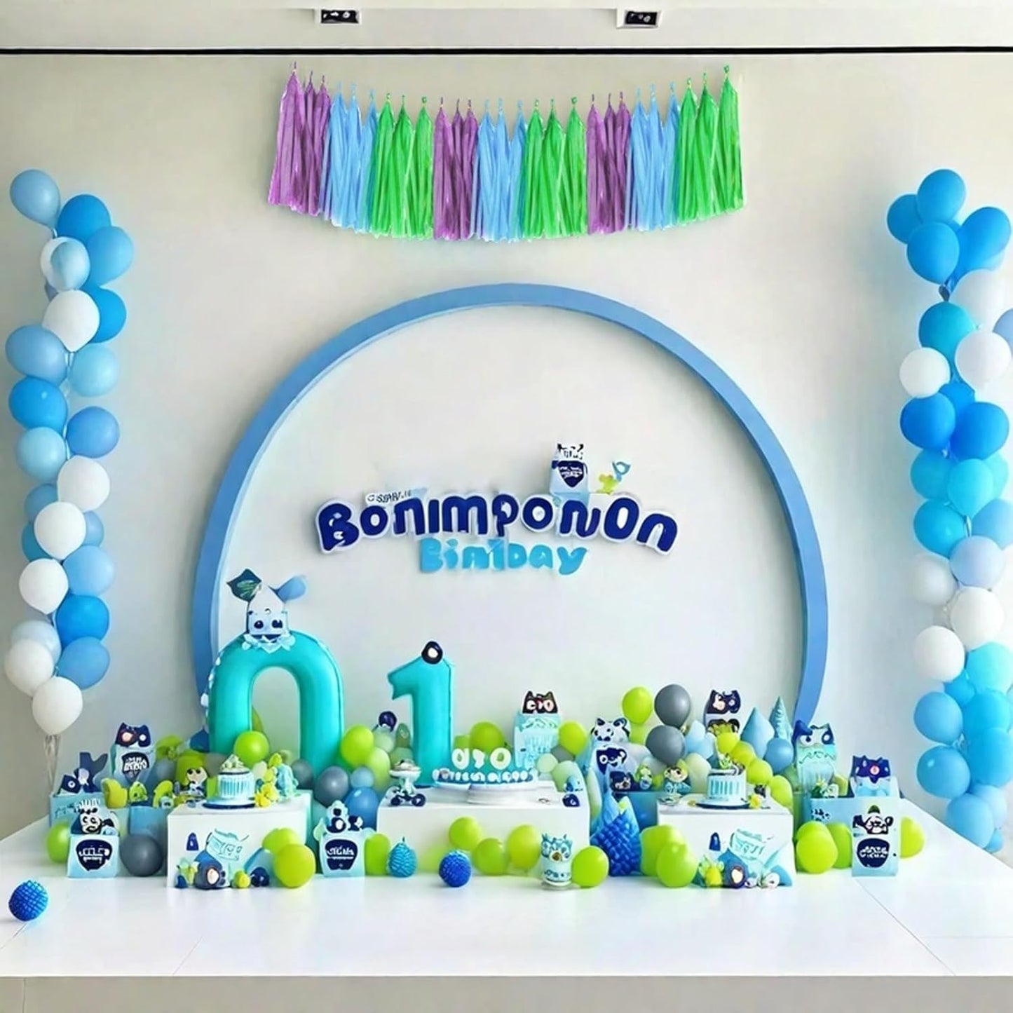 Blue Green and Purple Tassel Garland Banner Paper Tassels for Birthday Party Decorations,Pack of 15