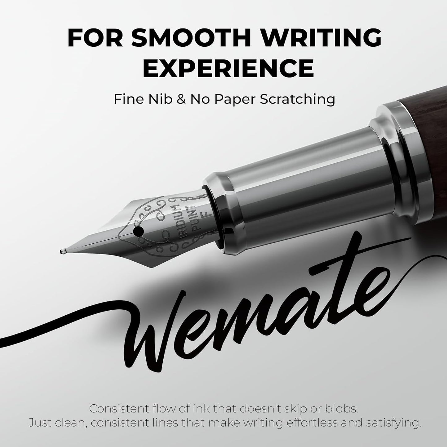 WEMATE Fountain Pen Set, Fine Nib, 20 Ink Cartridges(10 Black&10 Blue), 1 Ink Converter, Smooth Writing, No Skips, Nice Gift for Men, Women, Cool Wood Fountain Pen for Writing, Calligraphy