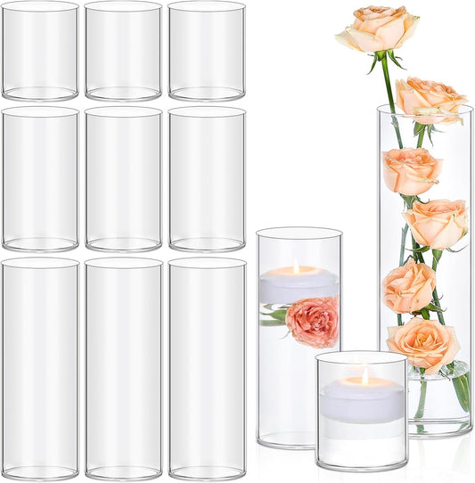 12 Pack Glass Cylinder Vases 4, 8, 12 Inch Tall Clear Vases for Centerpieces Wedding Decoration, Clear Glass Flower Vases Hurricane Floating Candle Holder for Party Table Home Decor