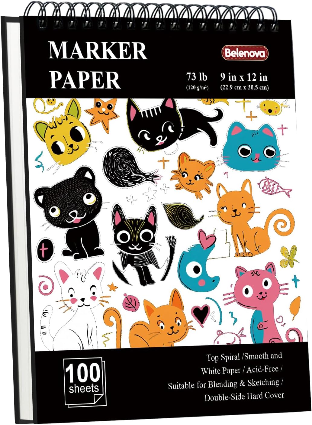 Belenova 9" x 12" Marker Paper Pad, 100 Sheets Bleedproof Sketchbook for Alcohol Markers - 73lb/120gsm Art Supplies for Drawing & Coloring (Kids/Adults).