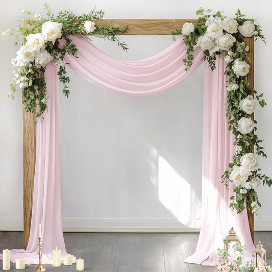 Socomi Wedding Arch Draping Fabric 2 Panels 29" x 19Ft Blush Pink Sheer Chiffon Curtain Drapes 6 Yards for Wedding Ceremony Birthday Party Decoration