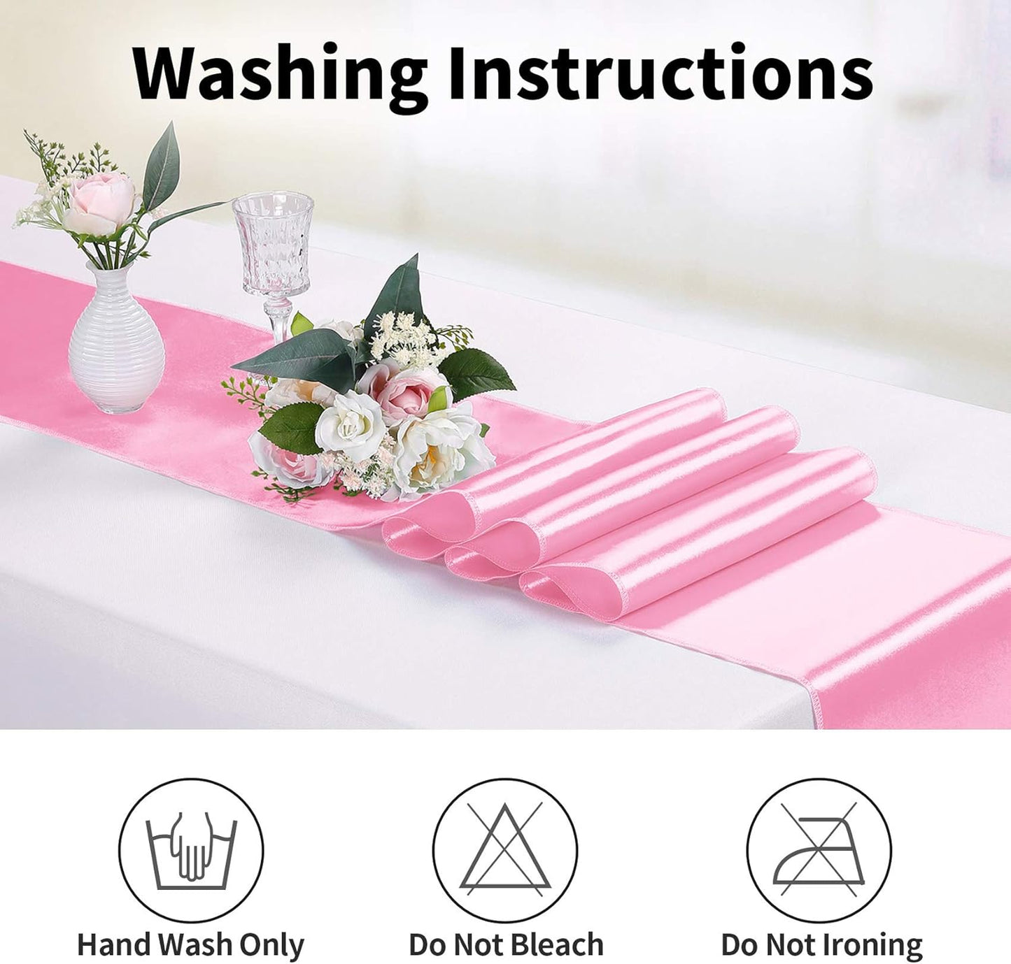 5-Pack Satin Table Runner Pink 12 x 108 inches Long, Table Runners for Wedding, Birthday Parties, Banquets Decorations（5 Pack, 12x108 Inch, Pink）