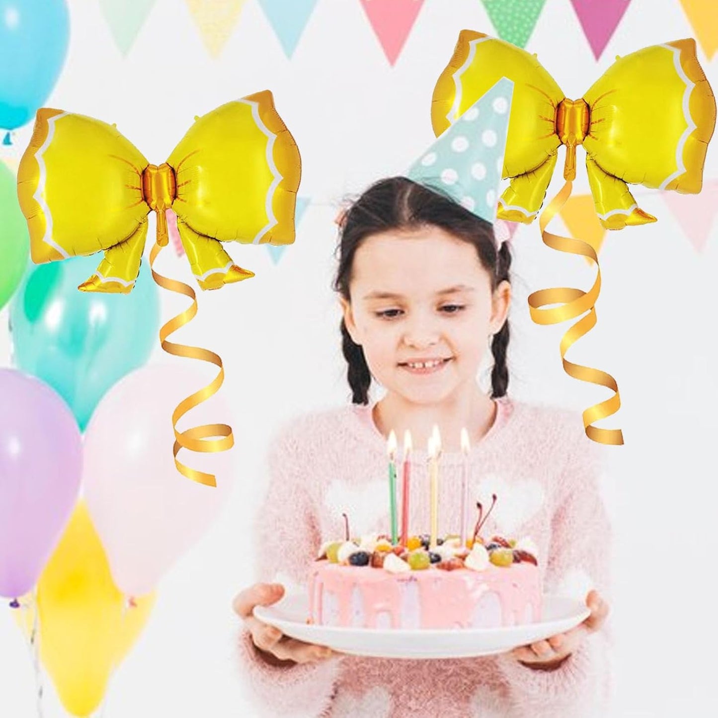 36 Inches Bow Foil Balloon Huge Bowtie Pink Balloon for Baby Shower, Wedding, Kids Theme Party Decoration (Yellow)