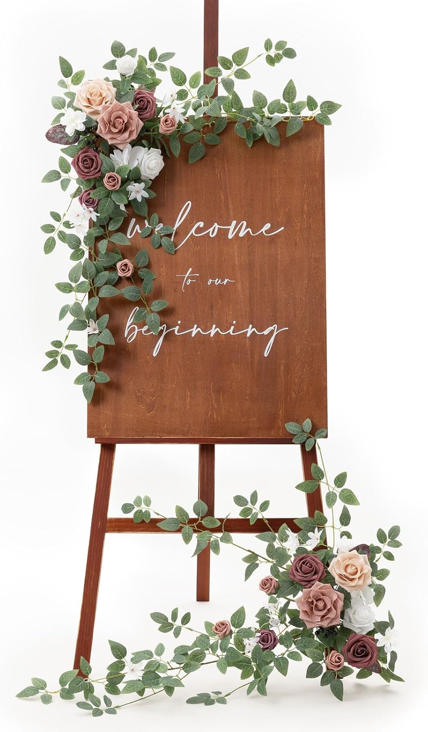 Ling's moment 2pcs Wedding Flowers Garland Artificial Floral Swag Arch Decorations Greenery Arrangements Dusty Rose Mauve Ceremony Reception Garden Easel Wall Entryway Outdoor Board(NOT Include Sign)