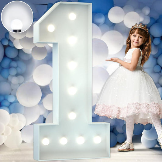 Marquee Numbers 4 Feet Tall Big Light Up Numbers First 1st 21st Wild One Happy Birthday Decorations Girl Boy White Anniversary Party Decor Large Cardboard Prop Backdrop Sign 1