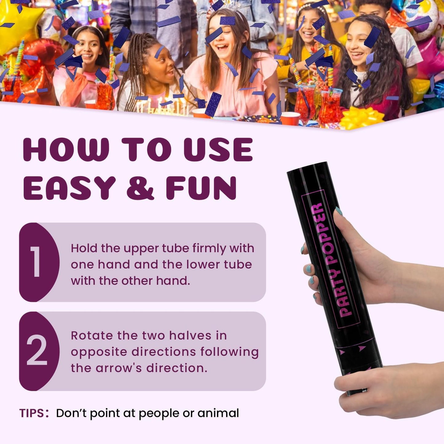 Confetti Poppers Purple Confetti Cannon 12 Pack Party Poppers Biodegradable12 inch Wedding Party Confetti Bulk Streamer Confetti Cannon Launches up to15-25ft for Christmas Birthday Graduation New Year