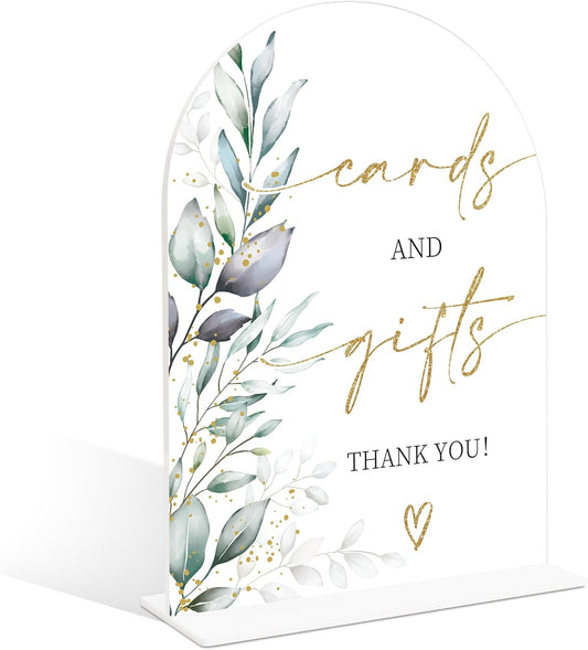 Acrylic Wedding Signs, Greenery Theme Cards and Gifts Sign, Wedding Reception Signage, Bridal Shower Table Decor with Stand, Engagement, Anniversary, Newlywed Events and Parties Supplies, 17