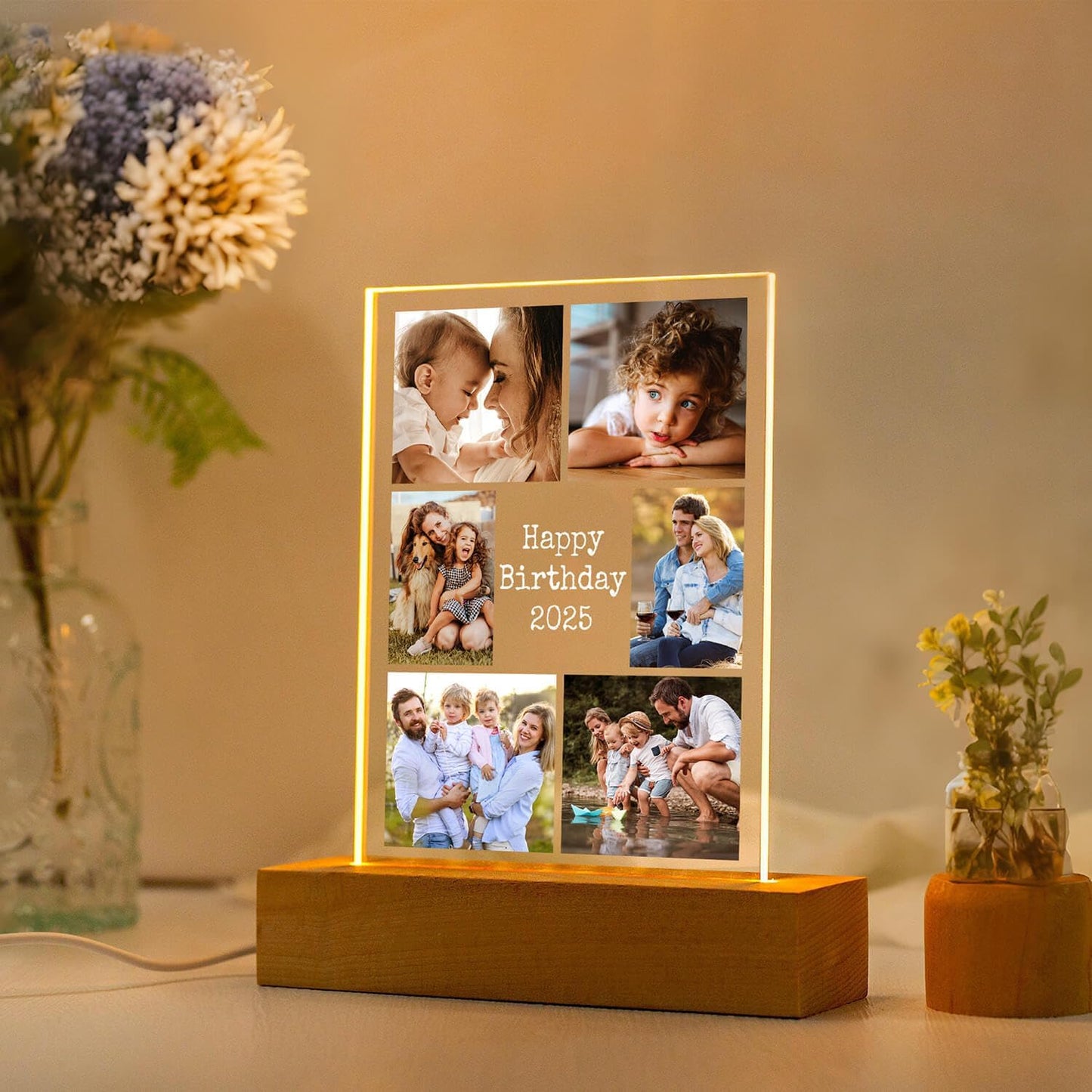 Custom Picture Frames with Photo, Personalized Photo Frame with Night Light, Customized Picture Frame, Personalized Anniversary Birthday Gifts for Women, Men, Her, Him, Mom, Dad, Family, Friend