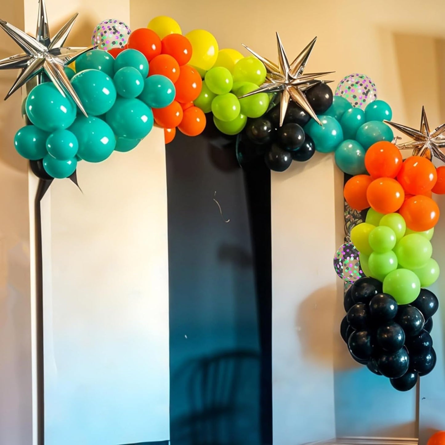 Green Orange Black Balloons, 12 Inch Fruit Green Orange Teal Black Confetti Latex Balloons for Boys Party Baby Shower Birthday Party Decorations