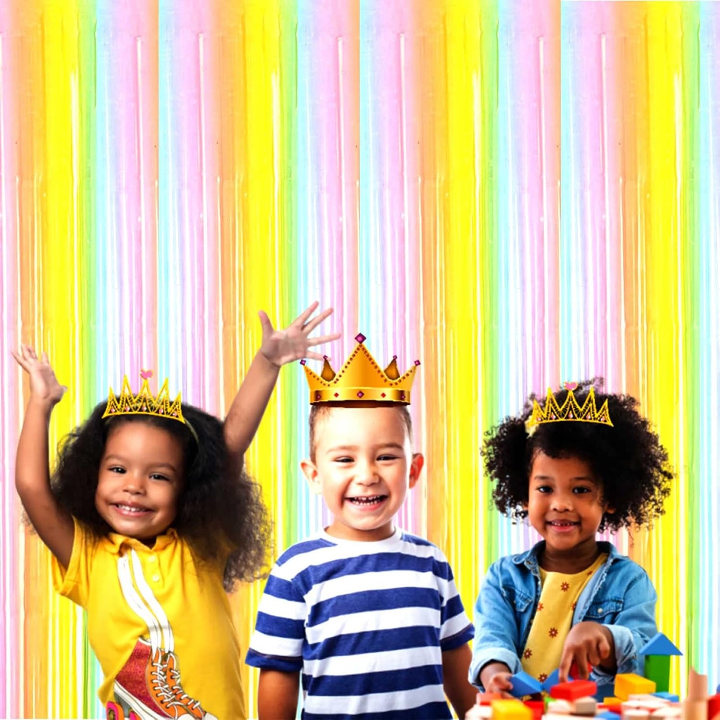 4 Pack Rainbow Foil Fringe Curtain Backdrop, 3.3Ft x 9.8Ft Colorful Metallic Tinsel Foil Streamers Curtains for Photo Booth, Wedding, Thanksgiving, Birthday, Christmas, Halloween Party Decoration