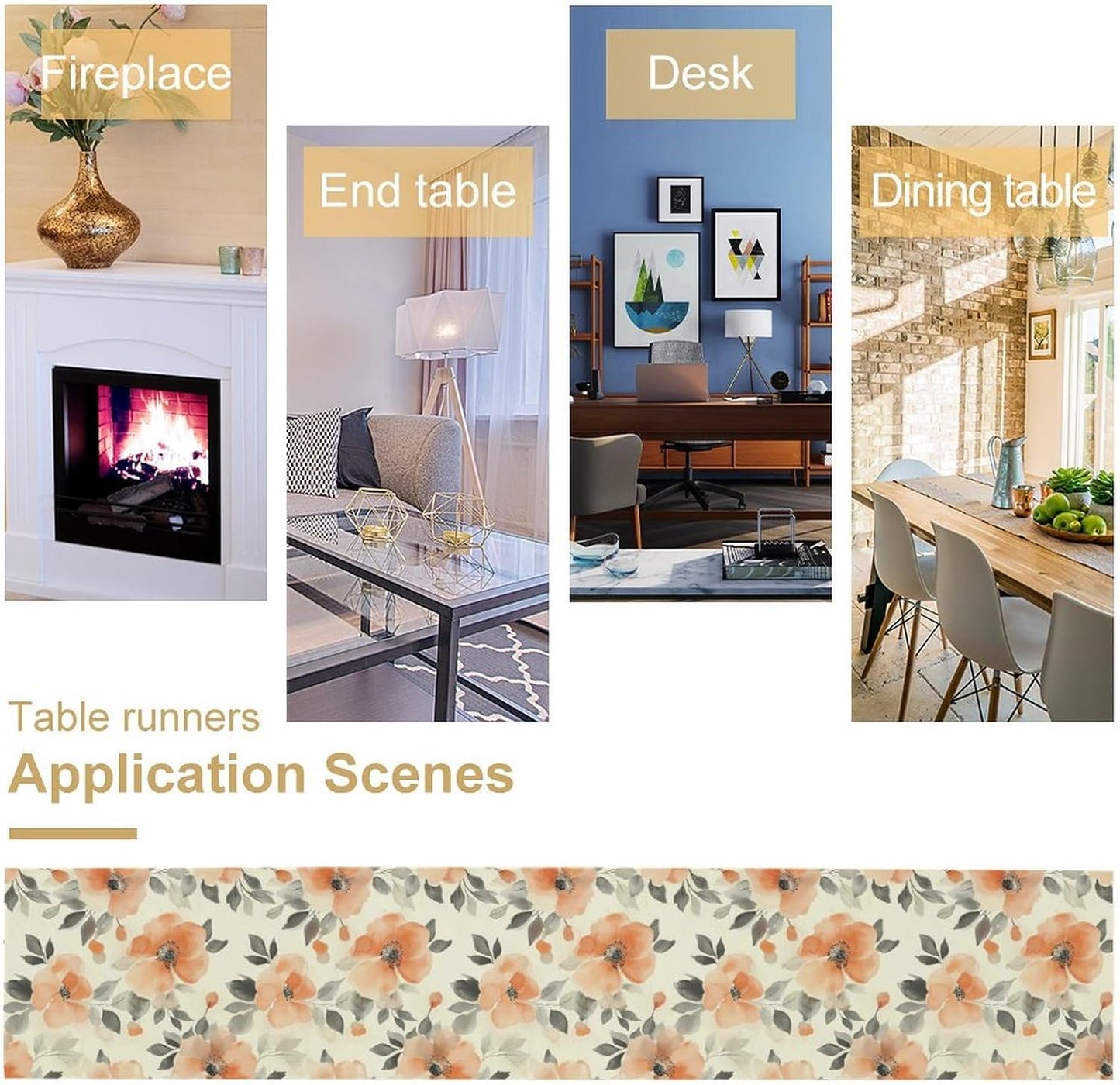 Floral Fall Table Runner, Rustic Watercolor Orange Flowers Seasonal Summer Autumn Table Runner for Kitchen Dinning Table Runner Decor Home Wedding Party Holiday, 13x60 Inch