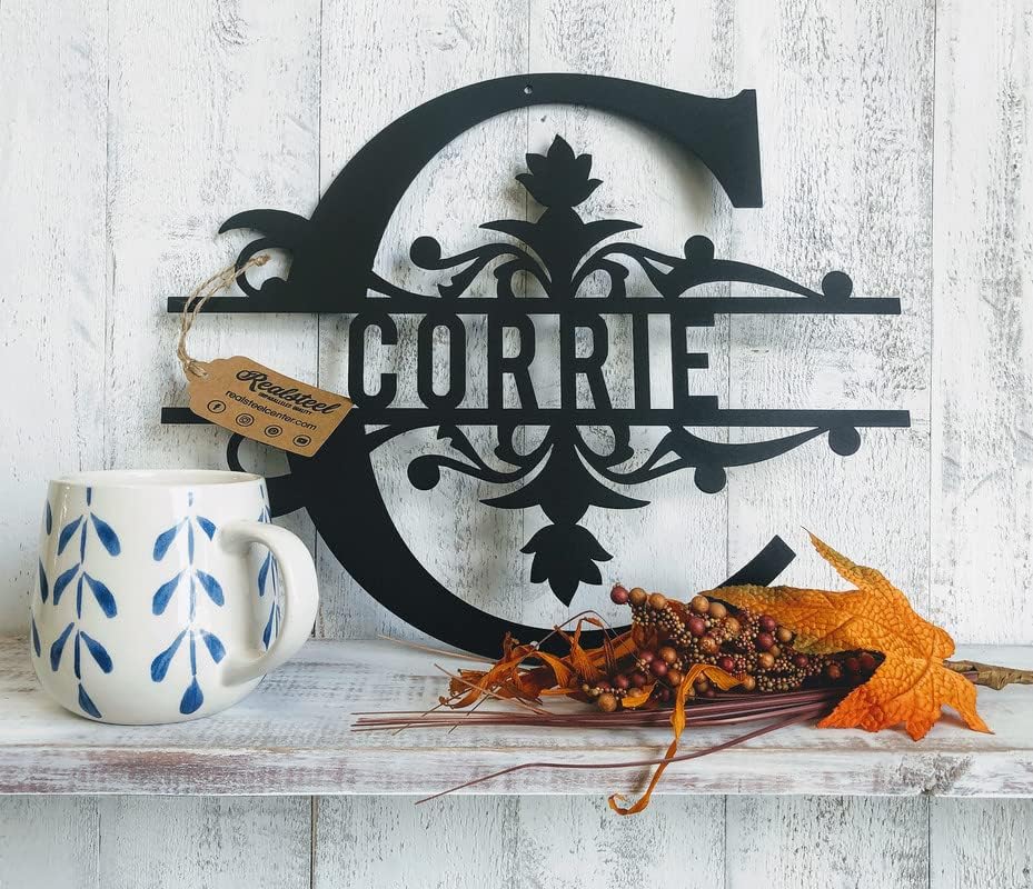 RealSteel Metal Split Letter Monogram – Personalized Last Name Sign for Home & Outdoor Décor – Custom Metal Wall Art – Family Name Sign, Welcome Sign