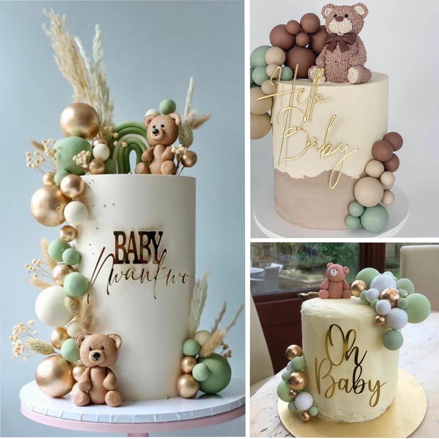 ASTARON 32 Pcs Ball Cake Topper Decorations Mini Balloons Cake Topper Sticks Foam Balls Cake Picks Cake Topper Balls Cake Decorations for Wedding Party Birthday Cake Decorating (Green Brown Gold)