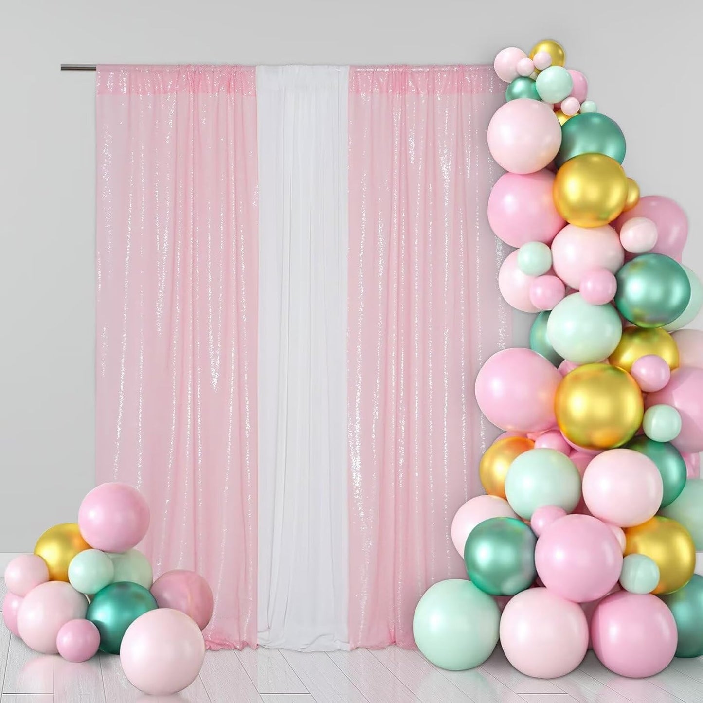 Eternal Beauty Sequin Backdrop Curtains, 2x8 Ft-2 Panels Pink Back Drop for Shimmer Photography Party Wedding Birthday Decor