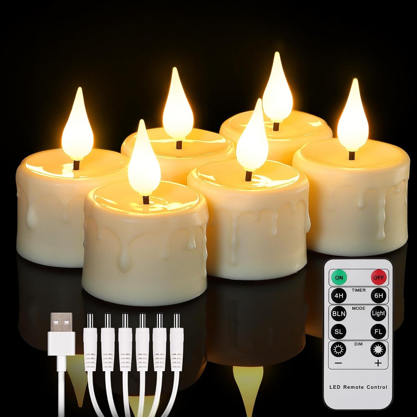 FREEPOWER Rechargeable Flameless Tea Lights with Remote Timer, Soft 3D Wick LED Tealights Candles Battery Operated, Rechargeable Candles Flickering Realistic for Home Decor Up to 40 Hours,6 Pack
