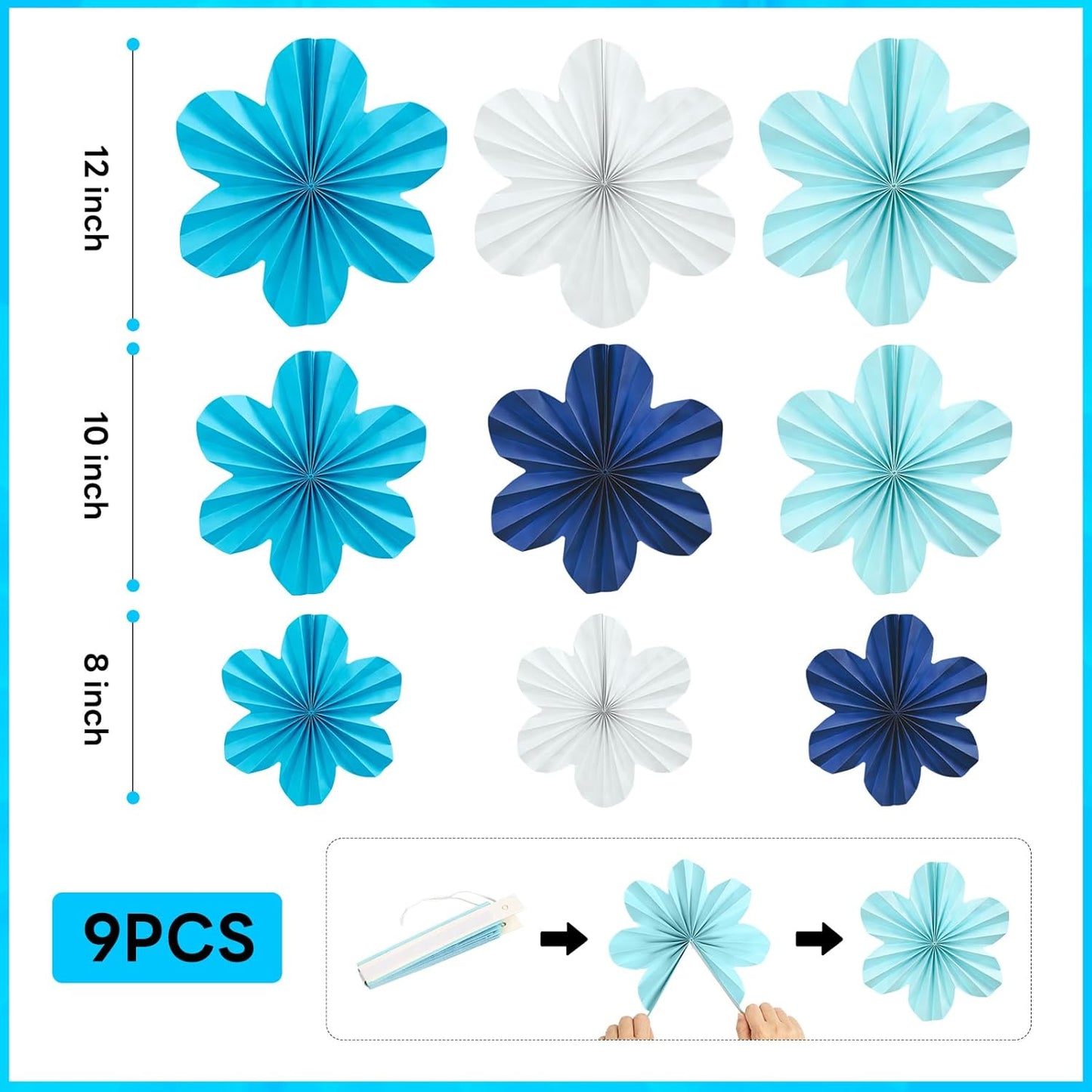 Navy Blue Party Decorations Set, 22 Pcs Hanging Paper Flowers, Tassel Garland & Swirls for Weddings, Bridal Showers, Baby Showers, Birthday, Classroom Decor, Backdrop Supplies