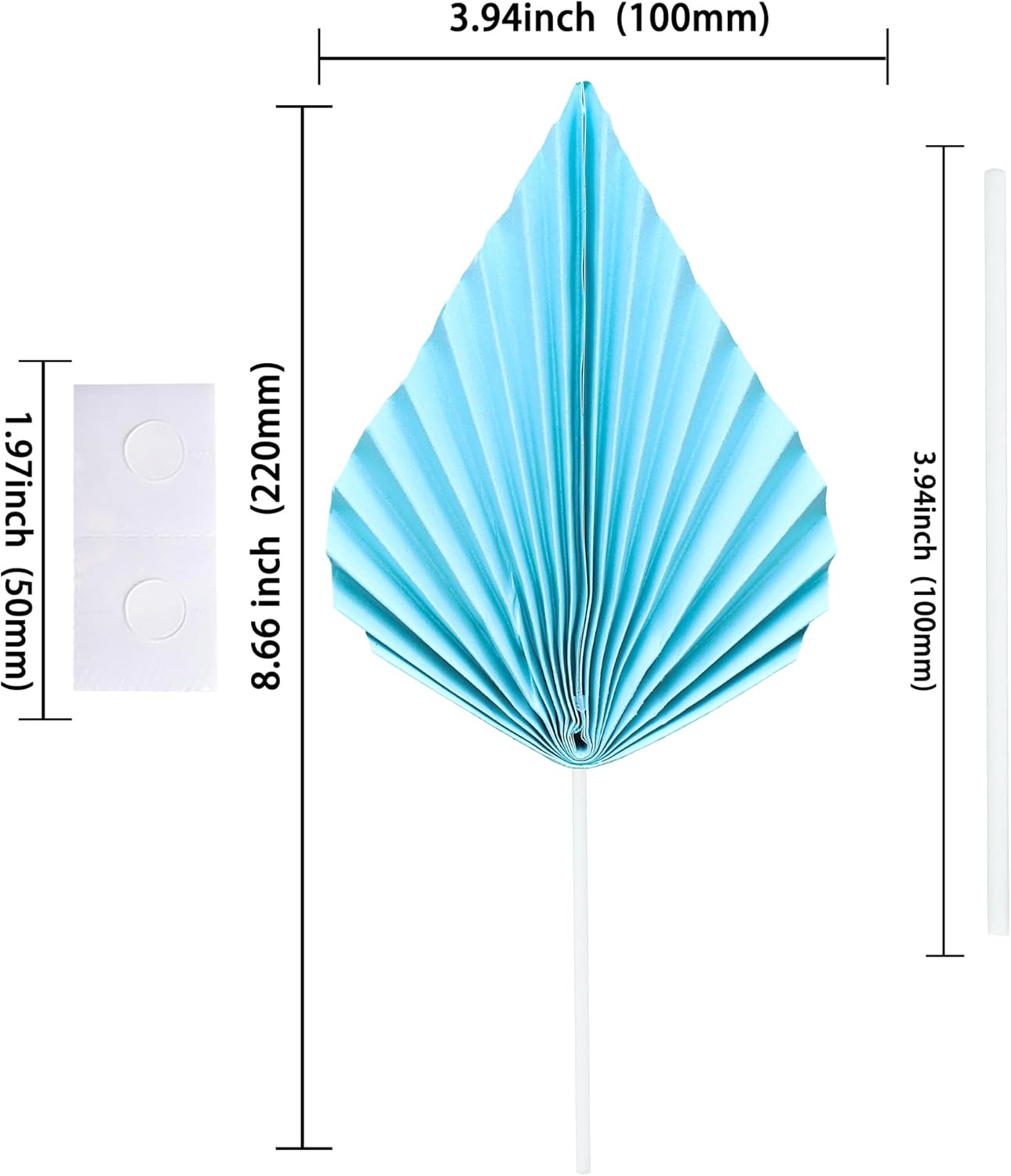 Ephlyn 6Pcs Paper Palm Fan Cake Topper Palm Leaf Fan Cake Pick Decoration for Insert DIY Craft Project Home Made Wedding Bridal Shower Birthday Anniversary Party Cake Decorations Blue