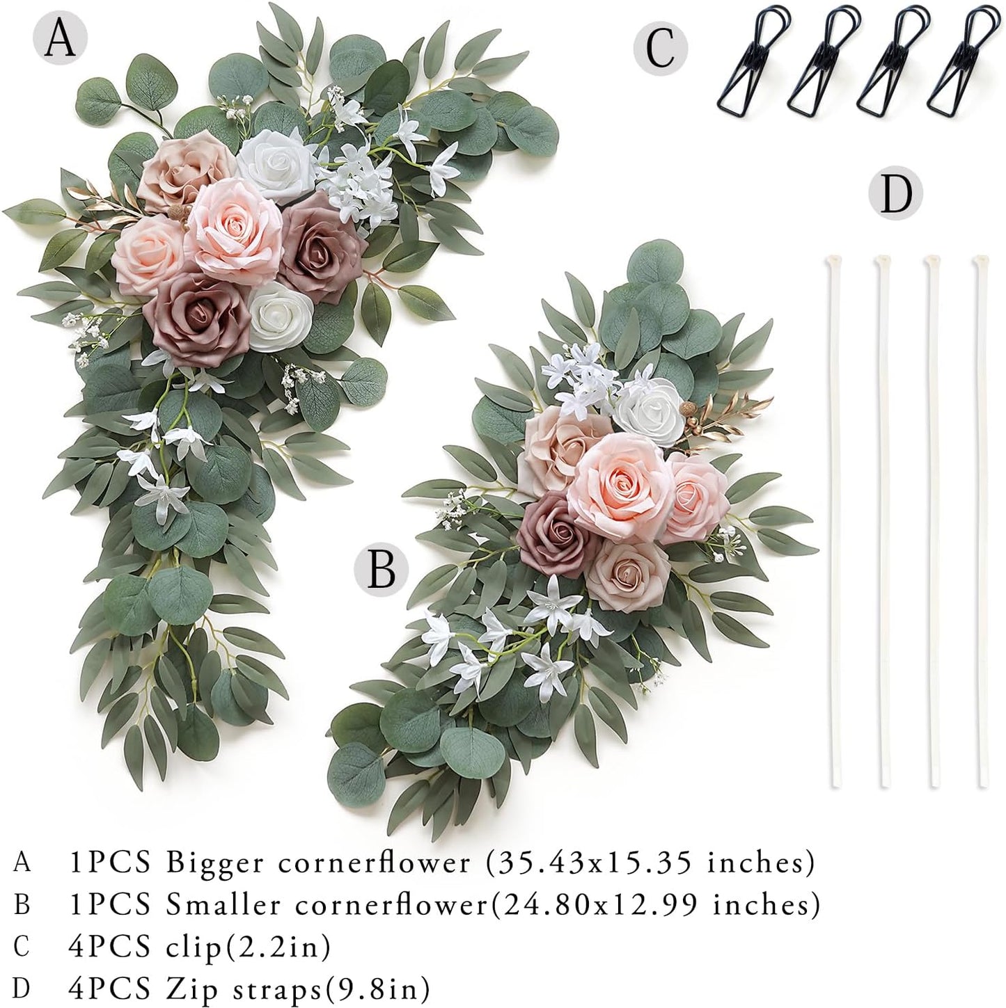Artificial Dusty Rose Flowers Swag Set of 2 for Wedding Welcome Signs Floral Decorations, Wedding Arch Flowers for Wedding Ceremony