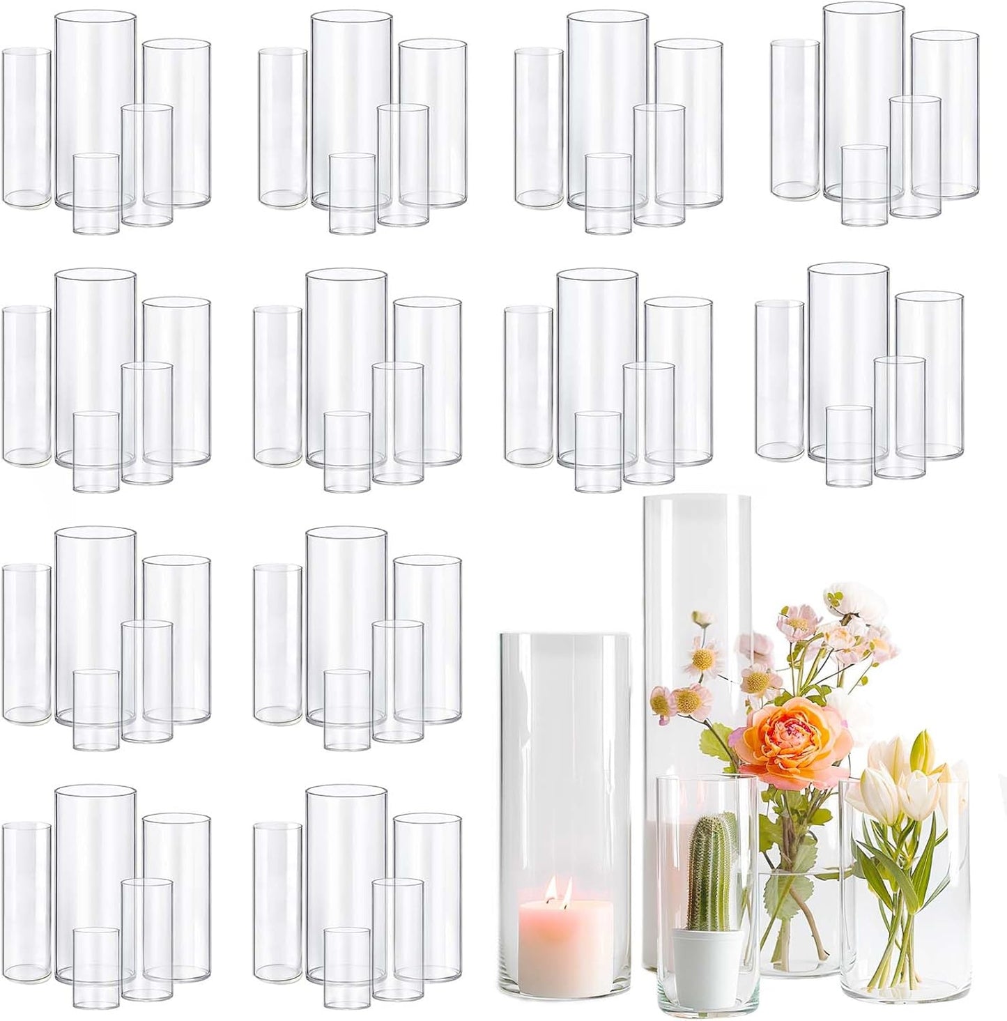 60pcs Glass Vase Cylinder Vases for Centerpieces Small Flower Glass Clear Vases Home Decor Centerpiece Table Flower Vase Decorations for Wedding Decoration＆Holiday Mixed Sizes Tall