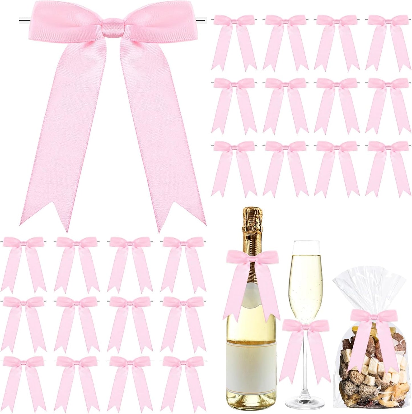 Riceshoot 24 Pcs Satin Ribbon Bow 3.5x5 Inch Twist Tie Bows for Gift Balloon Bag Cake Craft DIY Wedding Birthday Party Decor