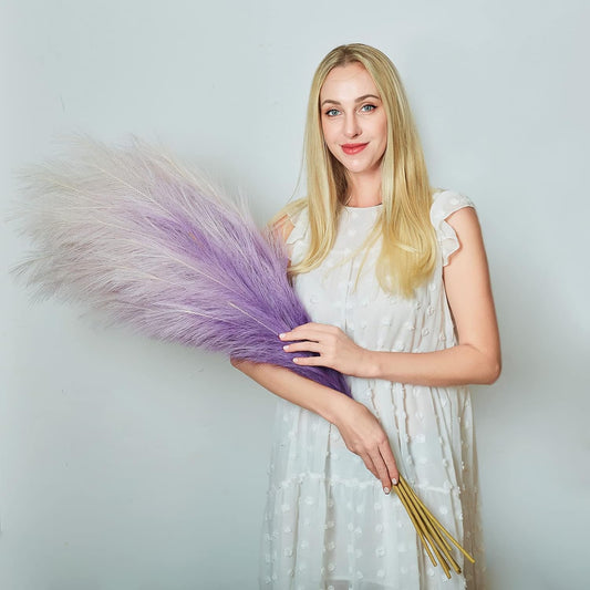 EVODIS Faux Pampas Grass Decor, 6 Stems Artificial Pampas Grass - 43 inch Tall Pompass Grass Large Pompous Boho Flower Arrangement Home Decor for Room Wedding Party