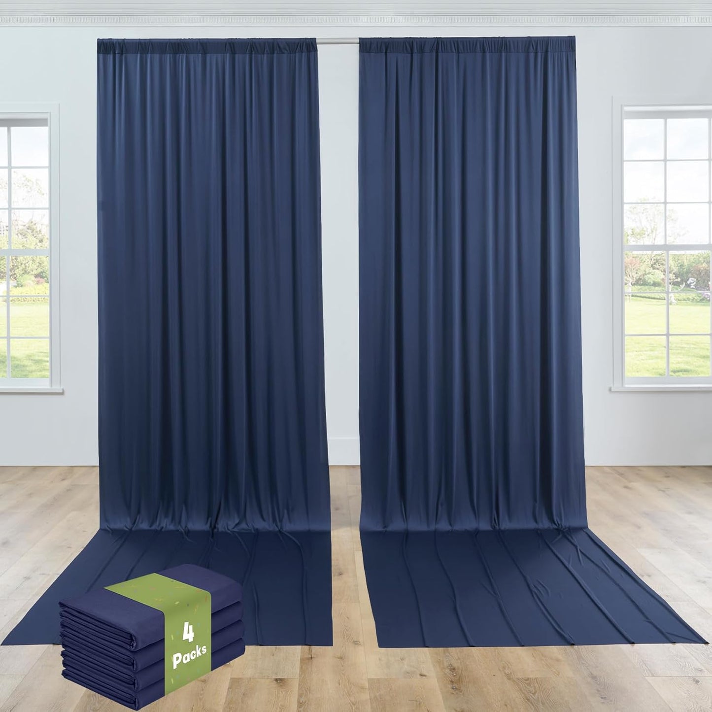 PartyVillage 20ft×15ft Navy Blue Backdrop Curtain for Wedding Parties, 4 Panels Wrinkle Free 15 FT Long Polyester Photo Backdrop Drapes Back Drop Cloth for Birthday Photography Background