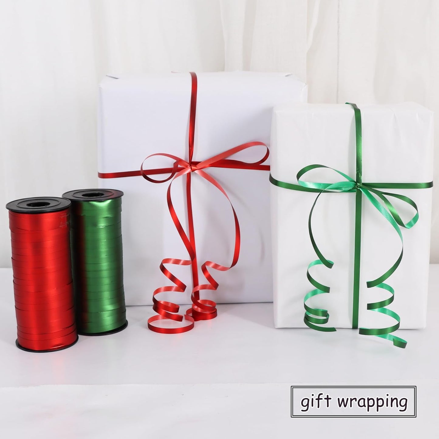 BEISHIDA Red and Green Christams Curling Ribbons Balloon String Ribbons - 2 Pack 100 Yards for Gift Warppping Birthday Christmas Wedding Party Decorations